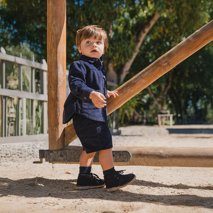 Short De Corduroy Azul Marino Con Elástico En La Cintura Para Bebe Niño