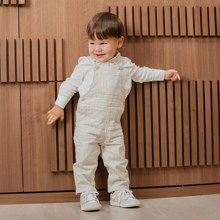 Camisa De Lino Crema Manga Larga Con Bolsillo Para Bebe Niño