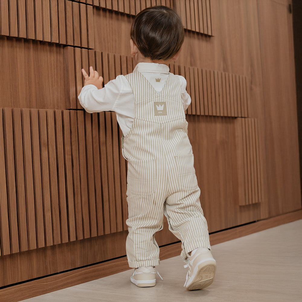 Camisa De Lino Crema Manga Larga Con Bolsillo Para Bebe Niño