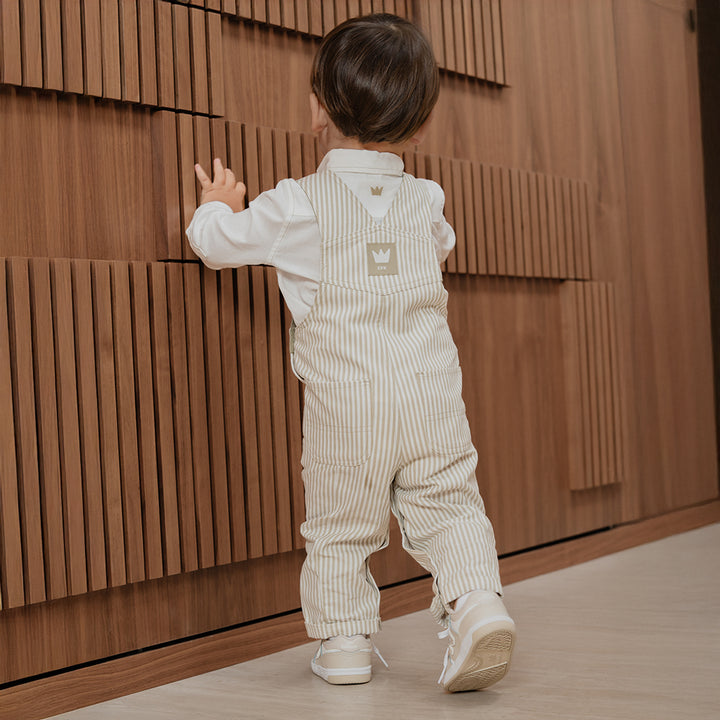 Camisa De Lino Crema Manga Larga Con Bolsillo Para Bebe Niño