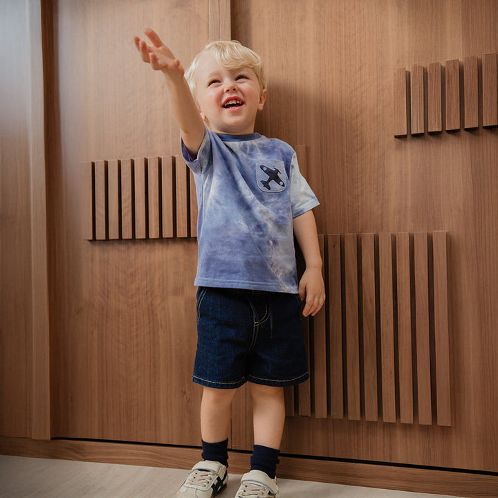 Short De Jean Azul Oscuro Con Elástico En La Cintura Para Bebe Niño