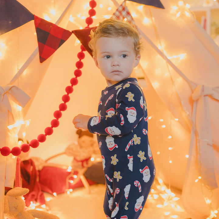 Pijama De Algodón Azul Oscuro Con Estampado De Navidad Para Bebe Niño
