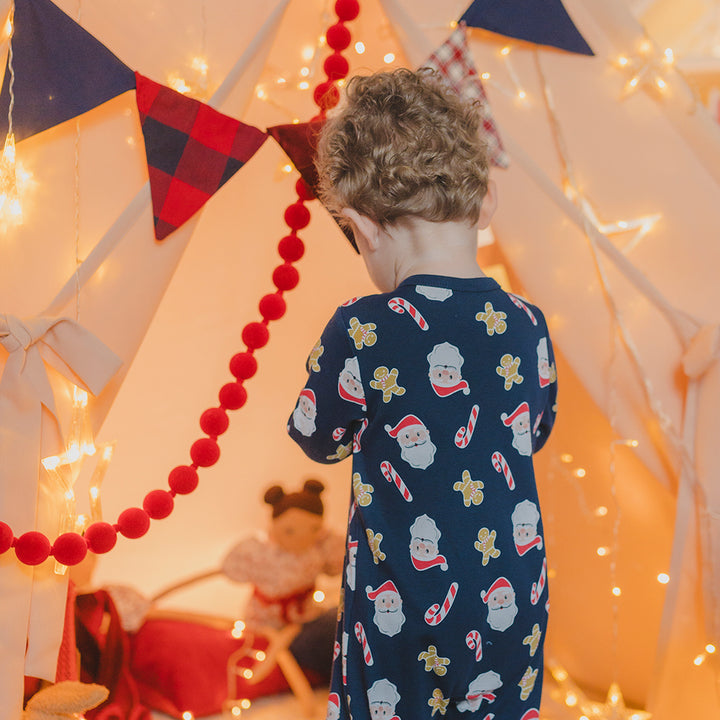 Pijama De Algodón Azul Oscuro Con Estampado De Navidad Para Bebe Niño