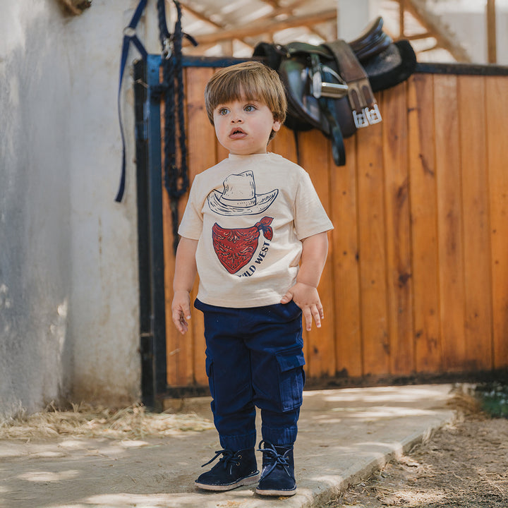 Pantalón Cargo De Twill Azul Marino Con Elástico En La Cintura Para Bebe Niño