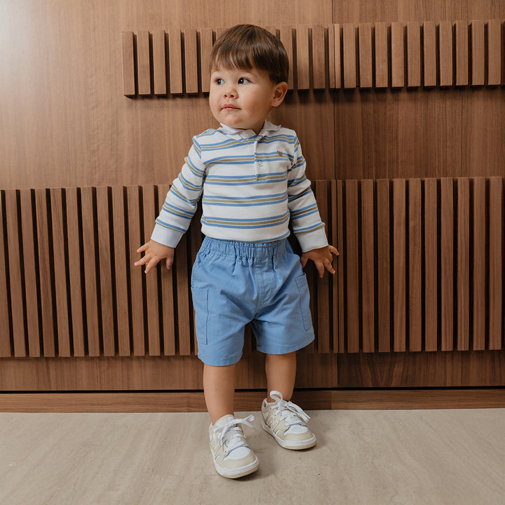 Body Chemise De Algodón Blanco De Rayas Azul Y Verde para Bebé Niño