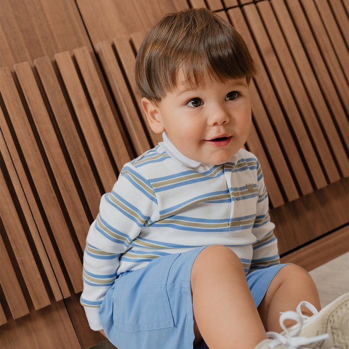Body Chemise De Algodón Blanco De Rayas Azul Y Verde para Bebé Niño
