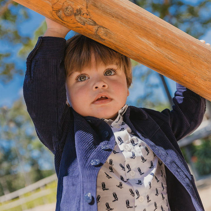 Camisa De Corduro Grueso Azul Marino Para Bebe Niño