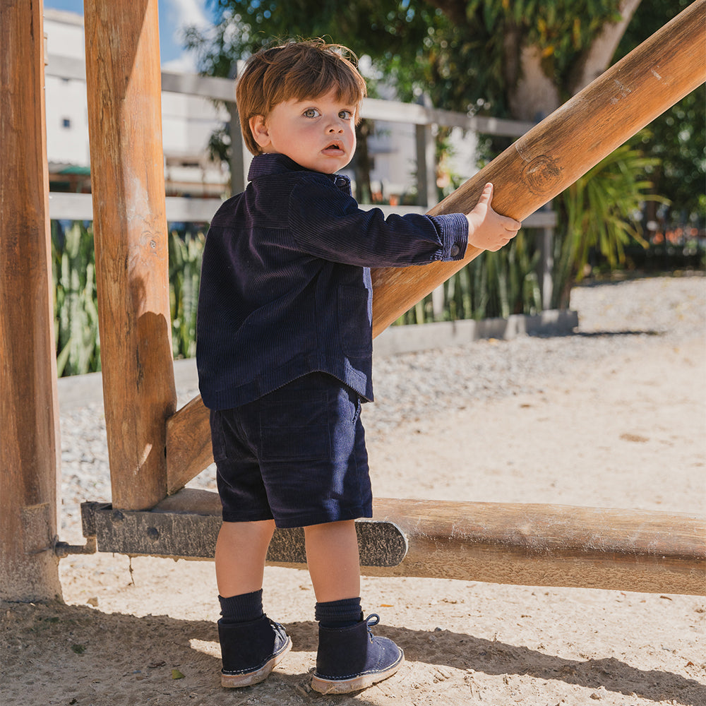 Camisa De Corduro Grueso Azul Marino Para Bebe Niño