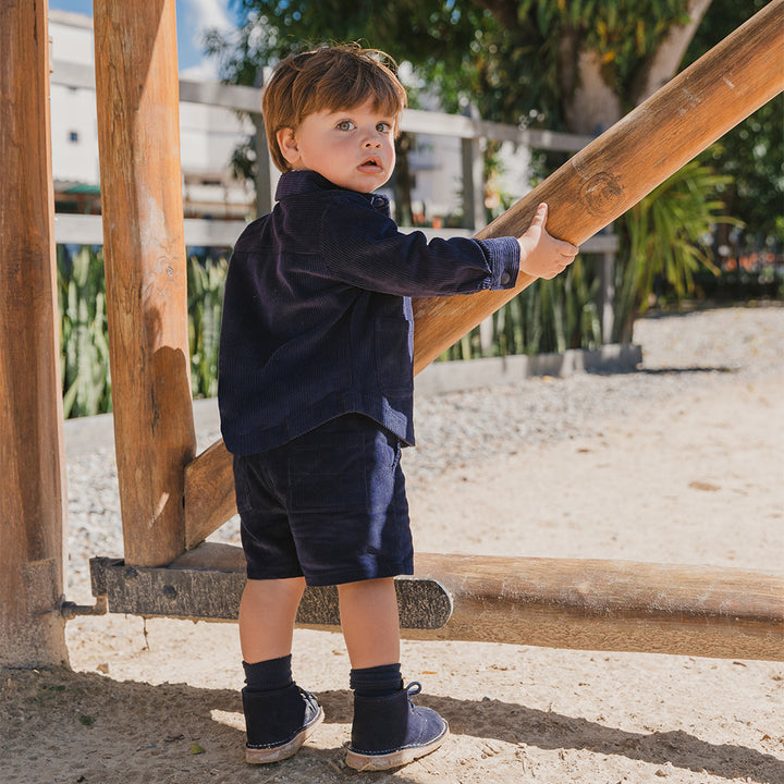 Camisa De Corduro Grueso Azul Marino Para Bebe Niño
