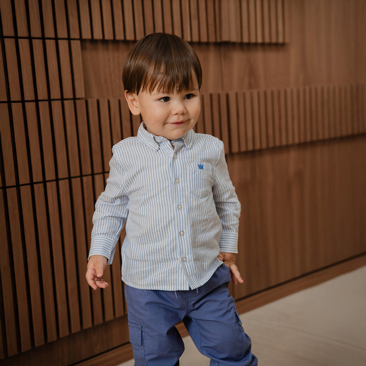 Camisa De Popelina De Rayas Azules Para Bebe Niño