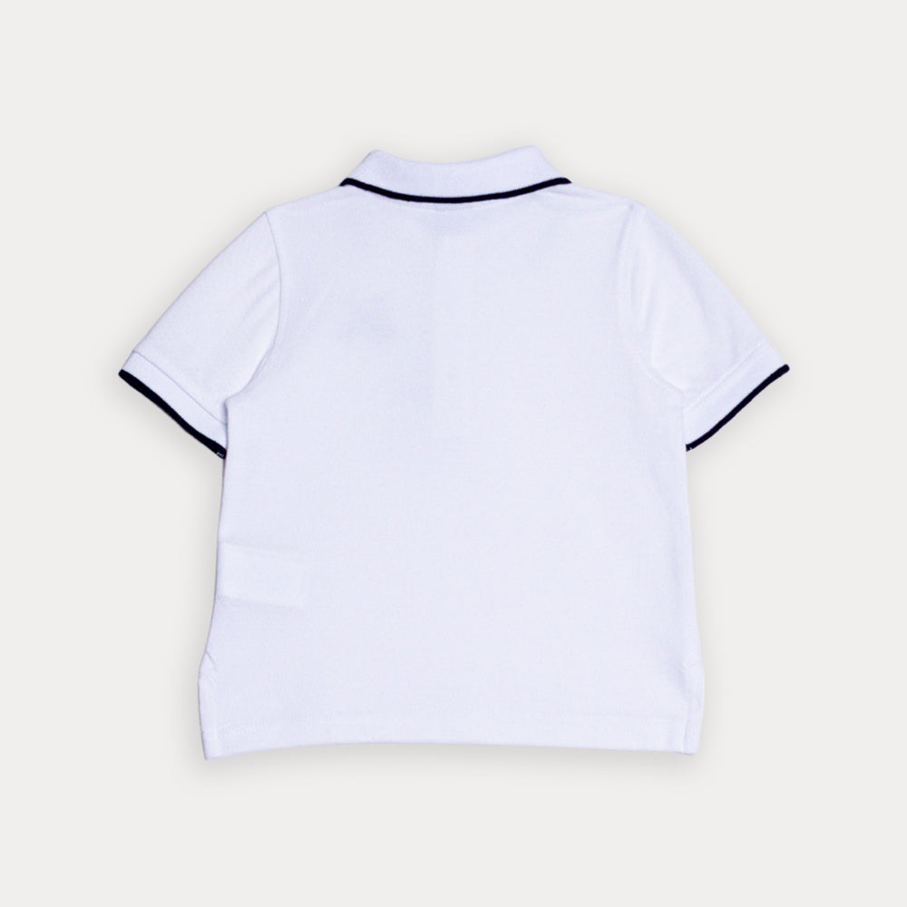 Chemise De Piqué Blanca Con Bordado Negro Para Bebe Niño