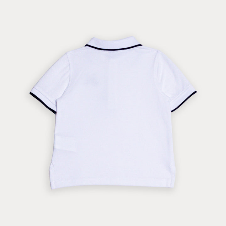 Chemise De Piqué Blanca Con Bordado Negro Para Bebe Niño