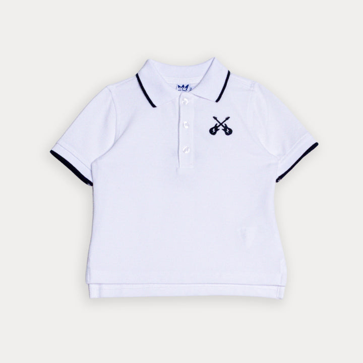 Chemise De Piqué Blanca Con Bordado Negro Para Bebe Niño