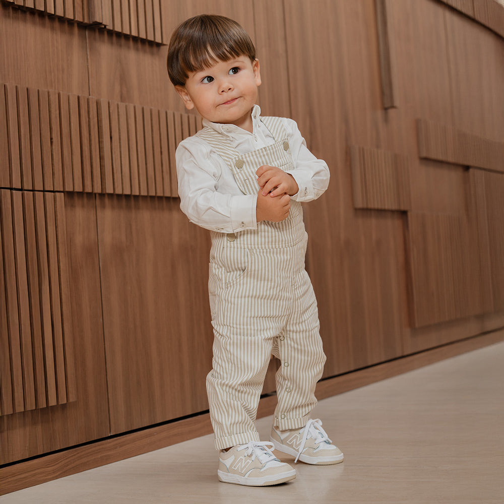 Camisa De Lino Crema Manga Larga Con Bolsillo Para Bebe Niño