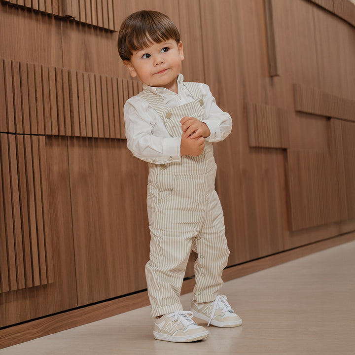 Camisa De Lino Crema Manga Larga Con Bolsillo Para Bebe Niño