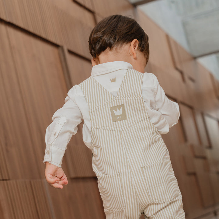 Camisa De Lino Crema Manga Larga Con Bolsillo Para Bebe Niño