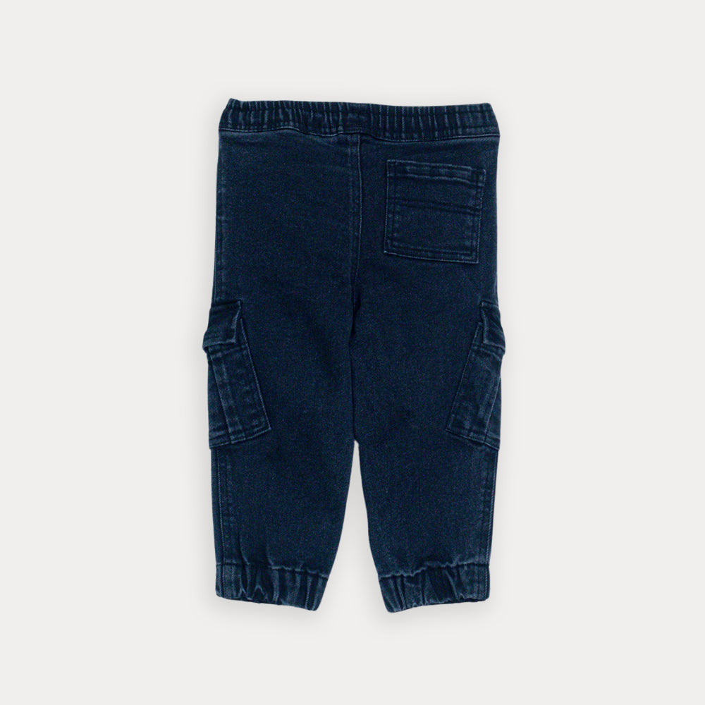 Pantalón Cargo De Twill Negro Con Bolsillos Y Elástico En La Cintura Para Bebe Niño