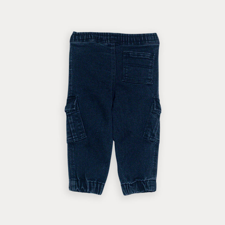Pantalón Cargo De Twill Negro Con Bolsillos Y Elástico En La Cintura Para Bebe Niño