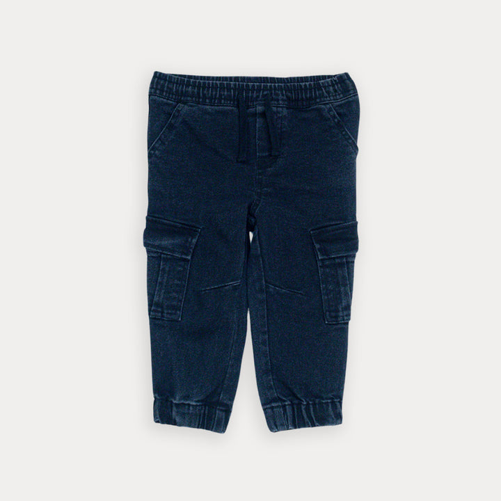 Pantalón Cargo De Twill Negro Con Bolsillos Y Elástico En La Cintura Para Bebe Niño