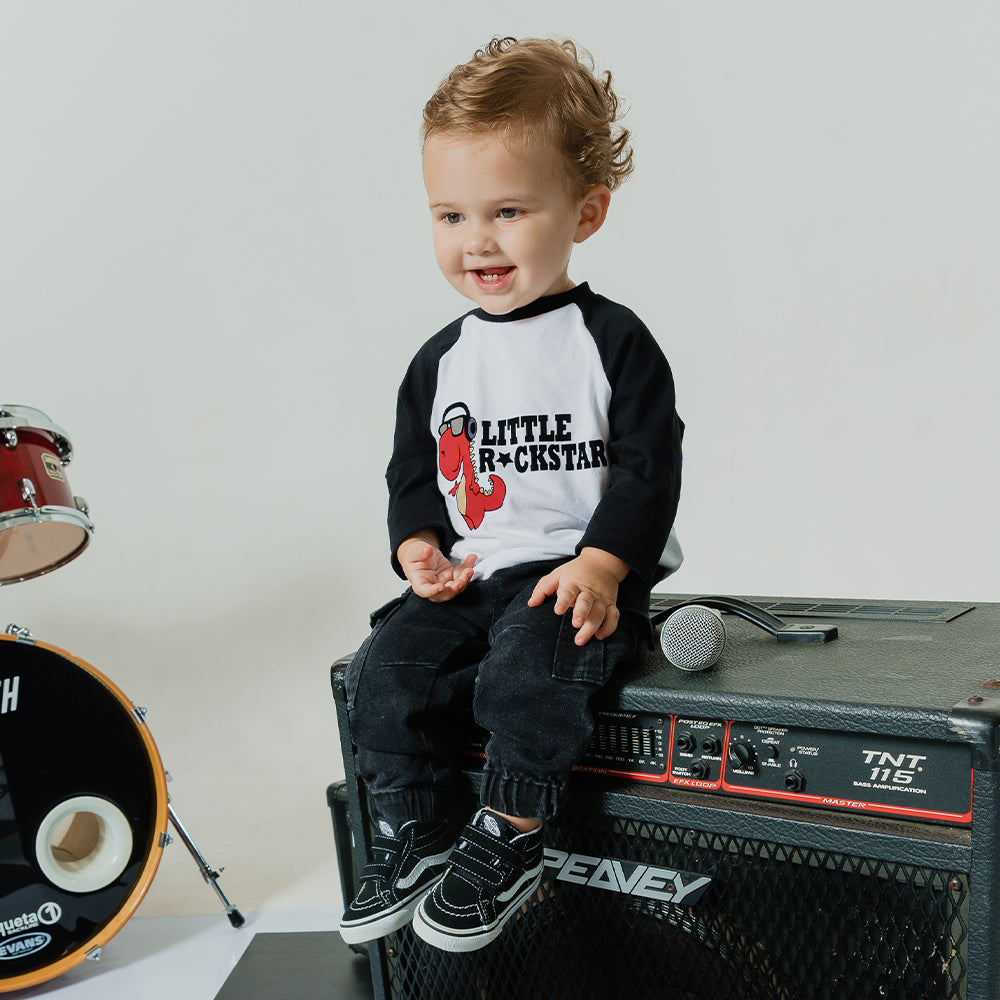 Pantalón Cargo De Twill Negro Con Bolsillos Y Elástico En La Cintura Para Bebe Niño