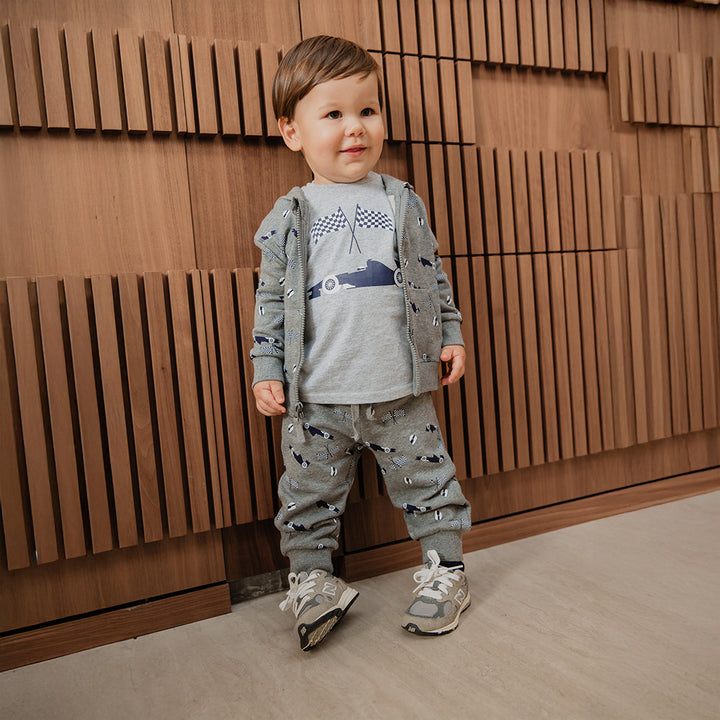 Suéter De Algodón Gris Claro Con Estampado De Carritos Para Bebe Niño