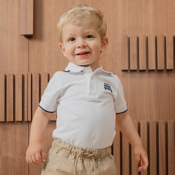 Body Chemise De Piqué Blanco Con Bordado De Carrito Para Bebe Niño