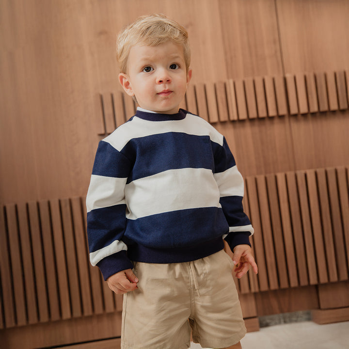 Short De Twill Beige Con Elástico En La Cintura Para Bebe Niño