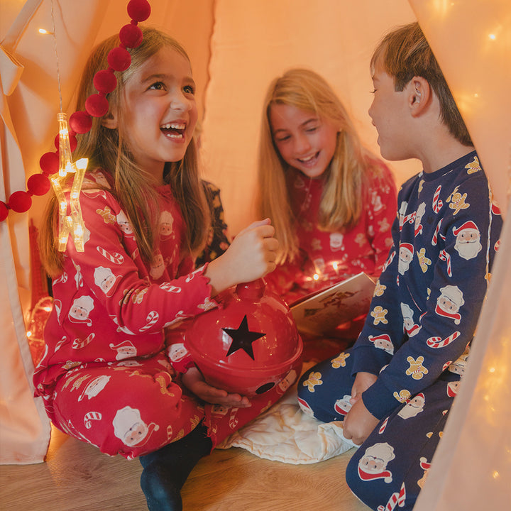 Pijama De Algodón Rojo Con Estampado Navideño Para Niña