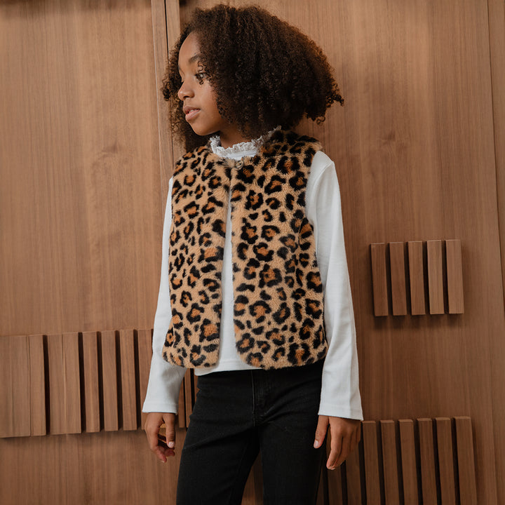 Chaleco De Pelos Suave Con Estampado De Leopardo Para Niña