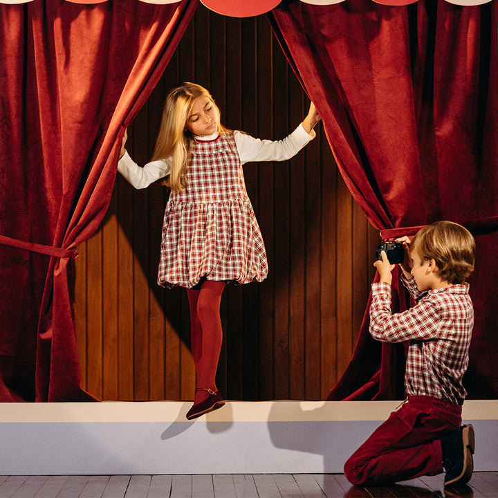 Vestido De Flannel Twill Con Estampado De Cuadros Rojos Para Niña