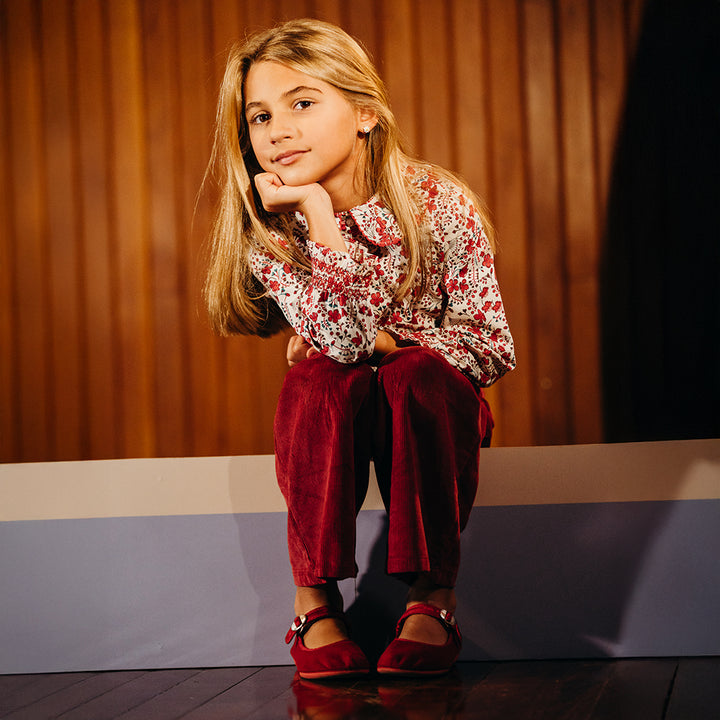 Pantalón De Corduroy Vinotinto Ancho Para Niña