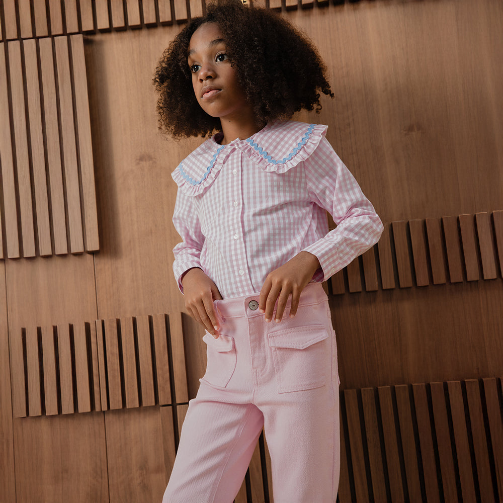 Pantalón De Twill Rosado Con Bolsillos En El Frente Para Niña
