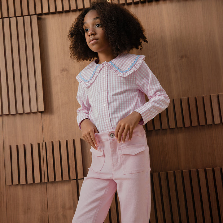 Pantalón De Twill Rosado Con Bolsillos En El Frente Para Niña