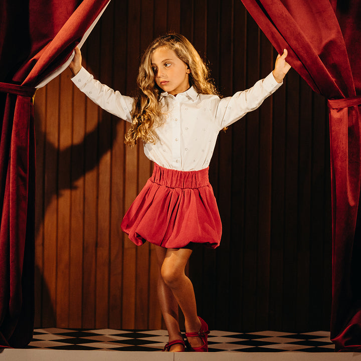 Camisa De Popelina Blanca Con Estrellas Brillantes Para Niña