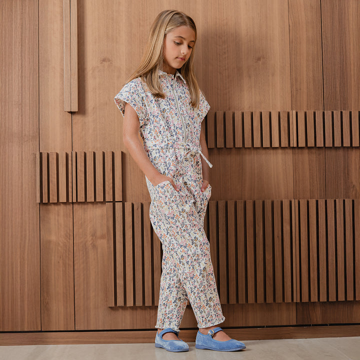 Jumpsuit De Twill Con Estampado Floral Multicolor Para Niña