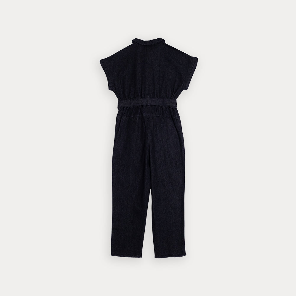 Jumpsuit De Jean Negro Con Detalle De Estrellas Brillantes Para Niña