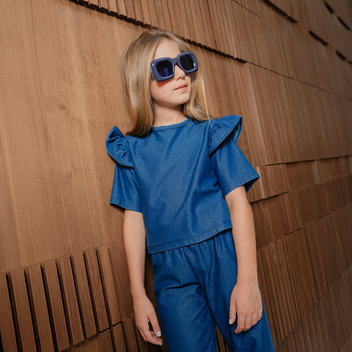 Pantalón De Chambray Con Elástico En La Cintura Para Niña