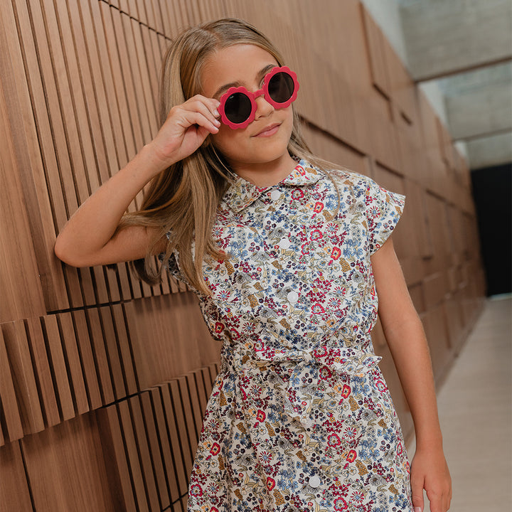 Vestido De Tela Ligera Con Estampado De Flores Multicolor Para Niña