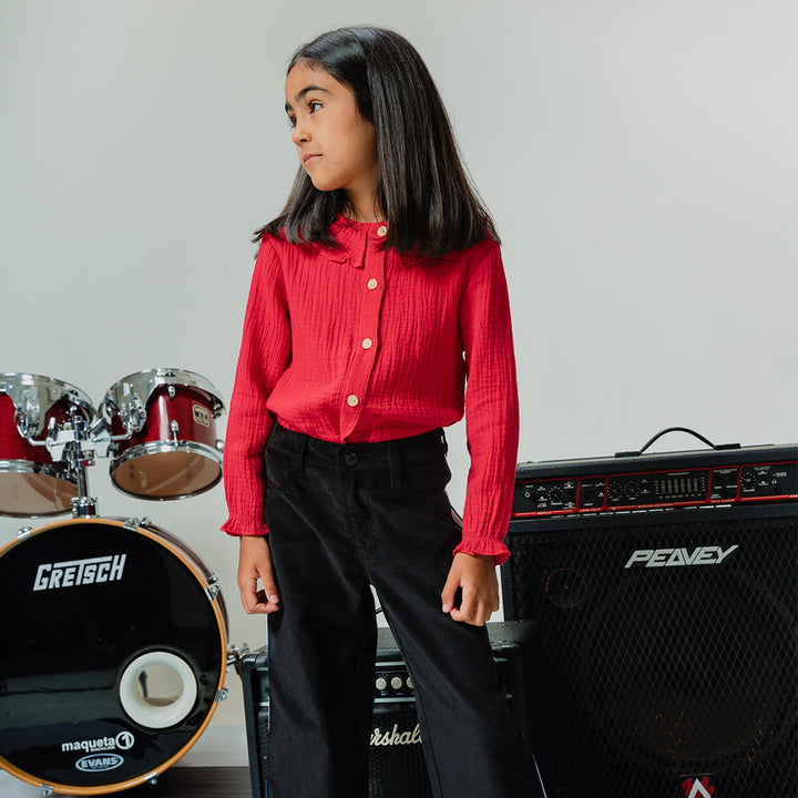 Blusa De Sirsaca Roja Manga Larga Para Niña
