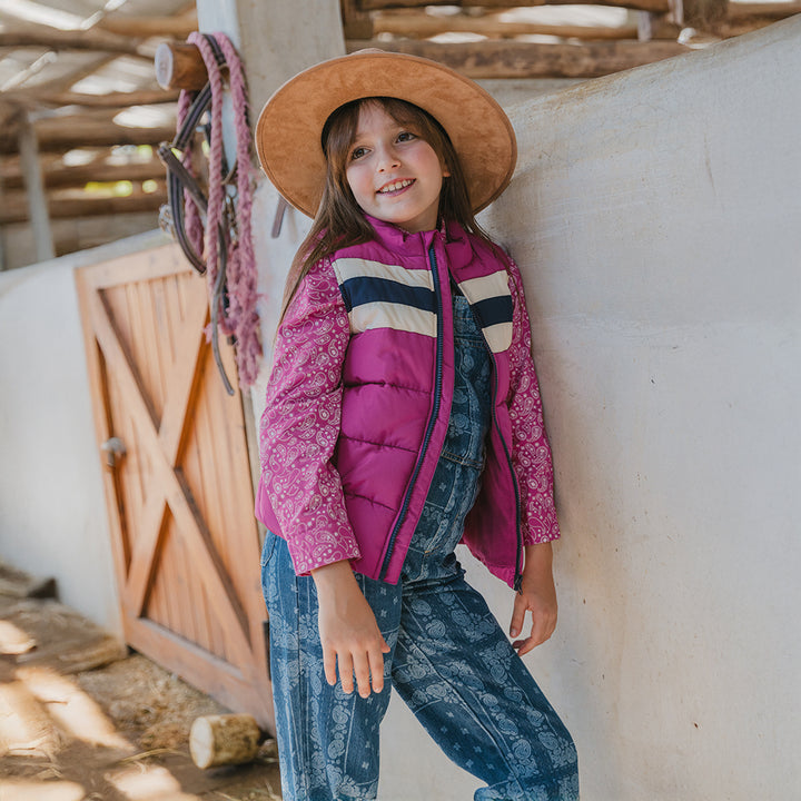 Camisa De Flannel Twill Fucsia Con Estampado De Bacterias Blanco Para Niña