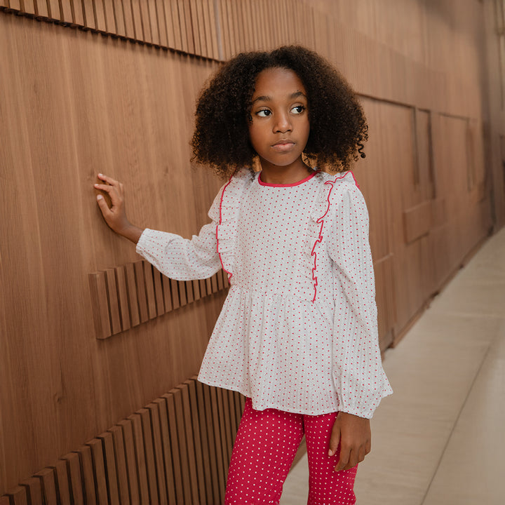Legging De Algodón Rojo Con Estampado De Corazones Blancos Para Niña