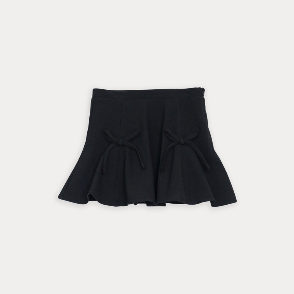 Falda De Tela Ligera Negra Con Lazos En El Frente Para Niña