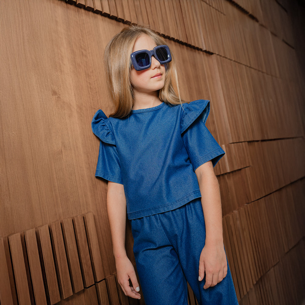 Lentes De Sol Cuadrados Azul Oscuro Para Niña