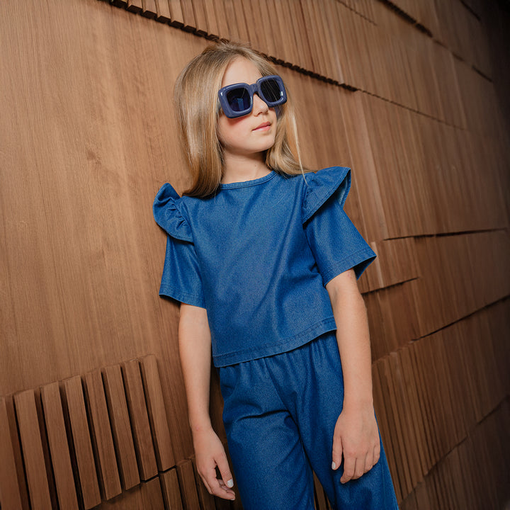 Lentes De Sol Cuadrados Azul Oscuro Para Niña