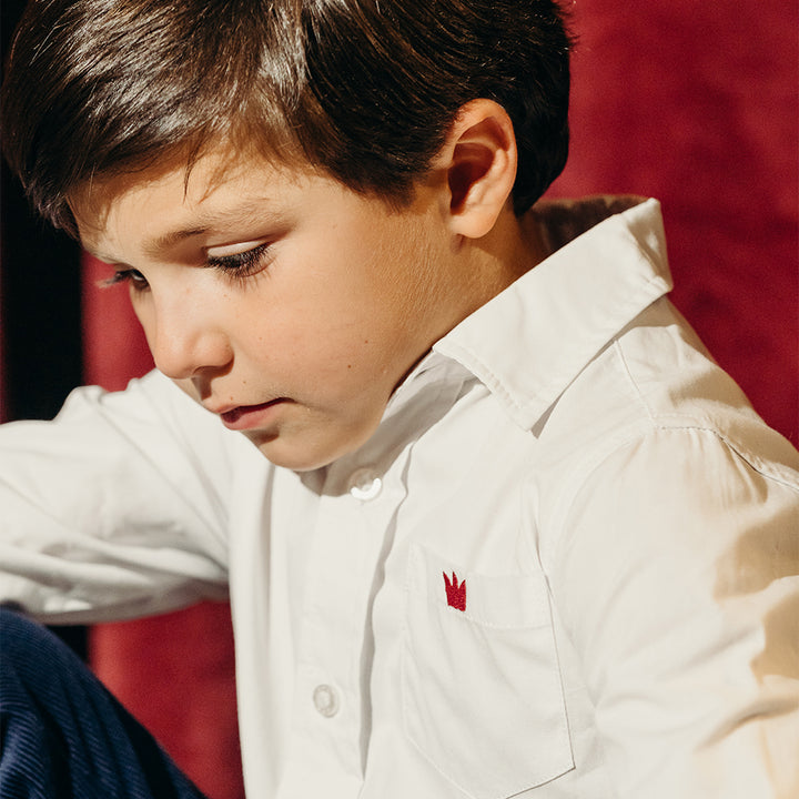 Camisa De Popelina Blanca Manga Larga Para Niño