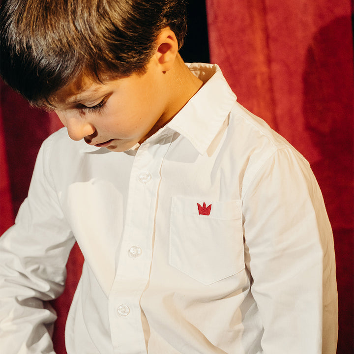 Camisa De Popelina Blanca Manga Larga Para Niño