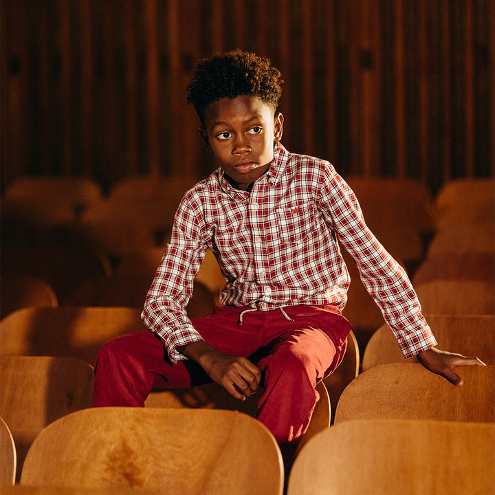 Camisa De Twill Con Estampado De Cuadros Rojos Manga Larga Para Niño