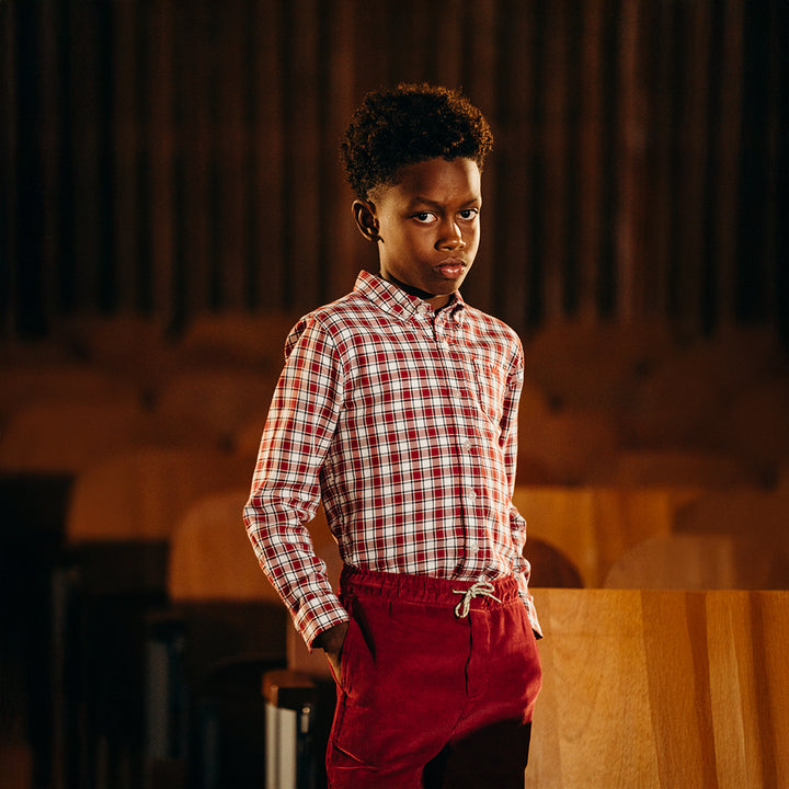 Pantalón De Corduroy Rojo Con Cordones para Niño