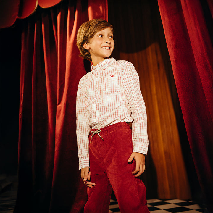 Camisa De Popelina Manga Larga Con Estampado De Cuadros Rojos Para Niño