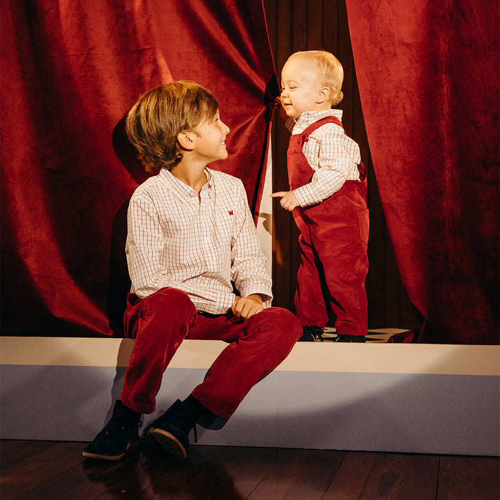 Pantalón De Corduroy Rojo Con Cordones para Niño